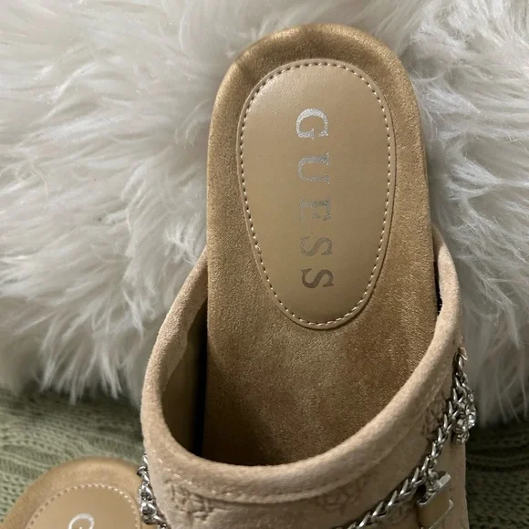 Guess Beige Suede Charm-Embellished Slip-On Mules - Picture 5 of 7